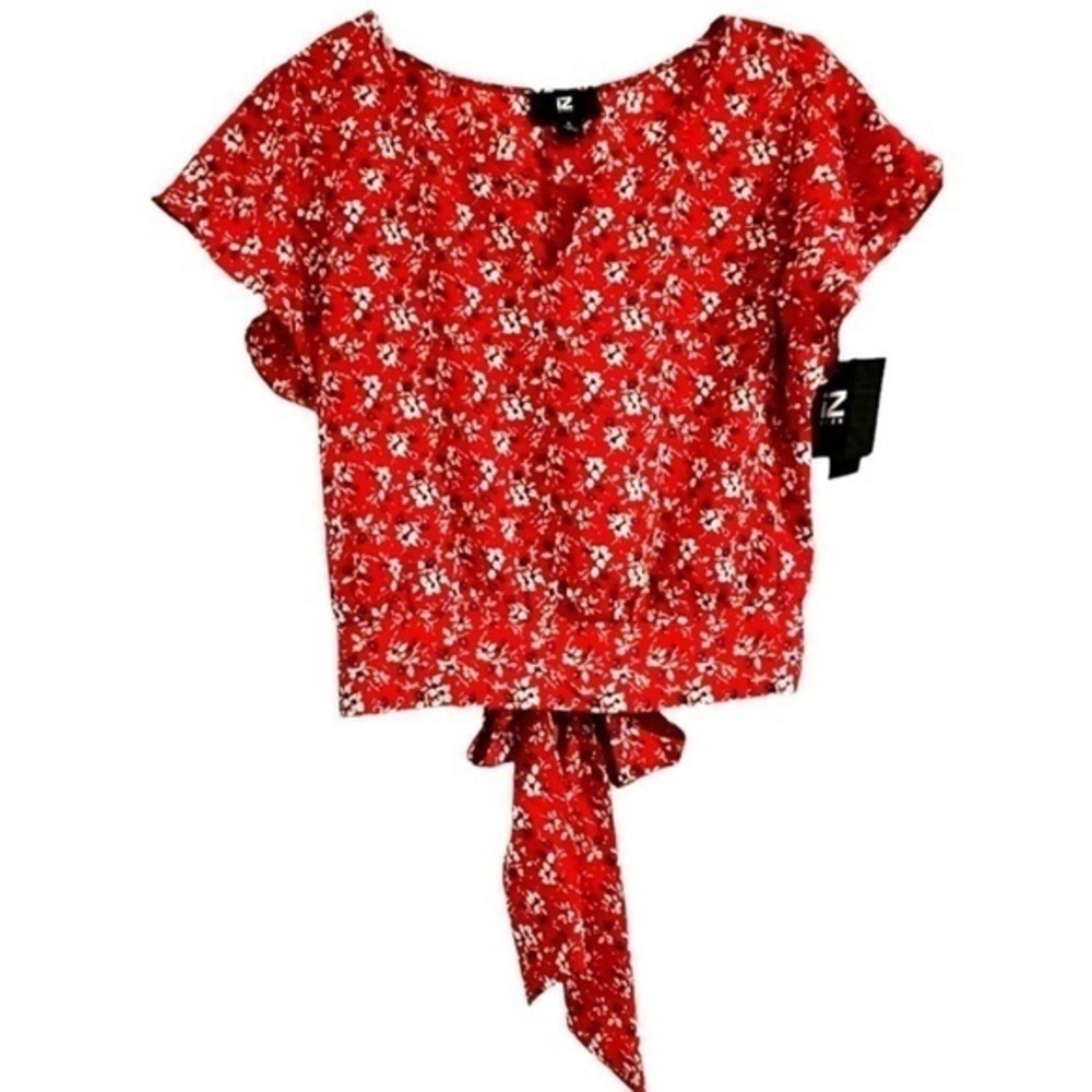 𝅺IZ BYER | Red Floral Print Tieback Top